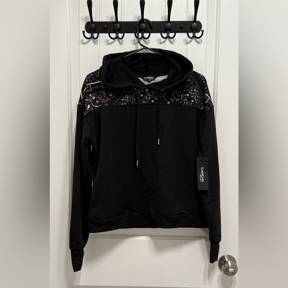Bebe Black Hoodie with Paisley Design